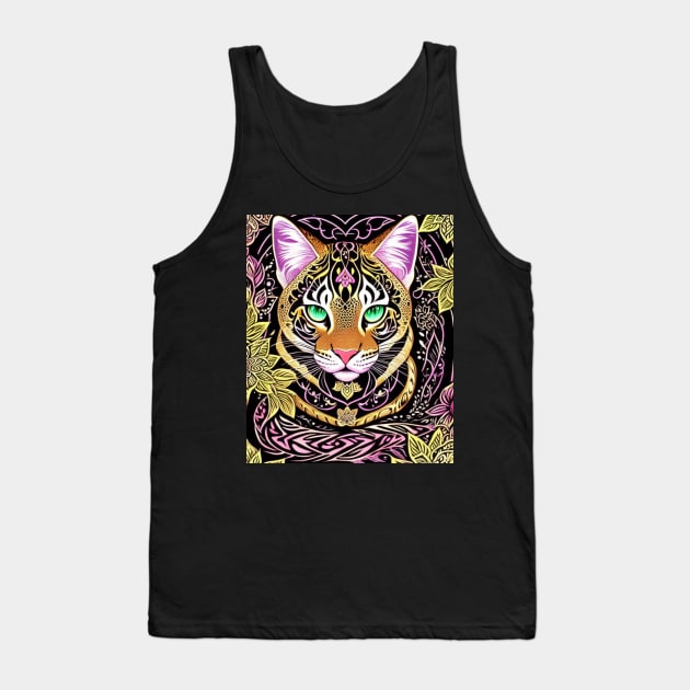 Ocelot Wild Cat Abstract Digital Art Tank Top by karma-stuff